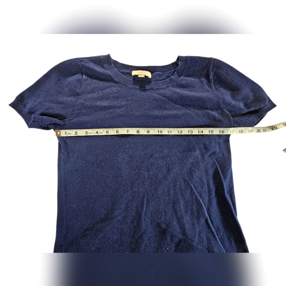 LOFT Blue Short Sleeve Sweater with Layered Plaid Hem Size XS - Picture 4 of 5